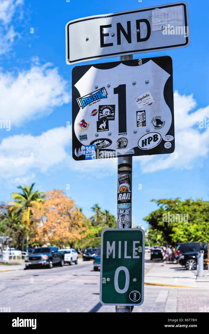 The End of USA. Mile 0 Sign. Key West. Florida. USA Stock Photo