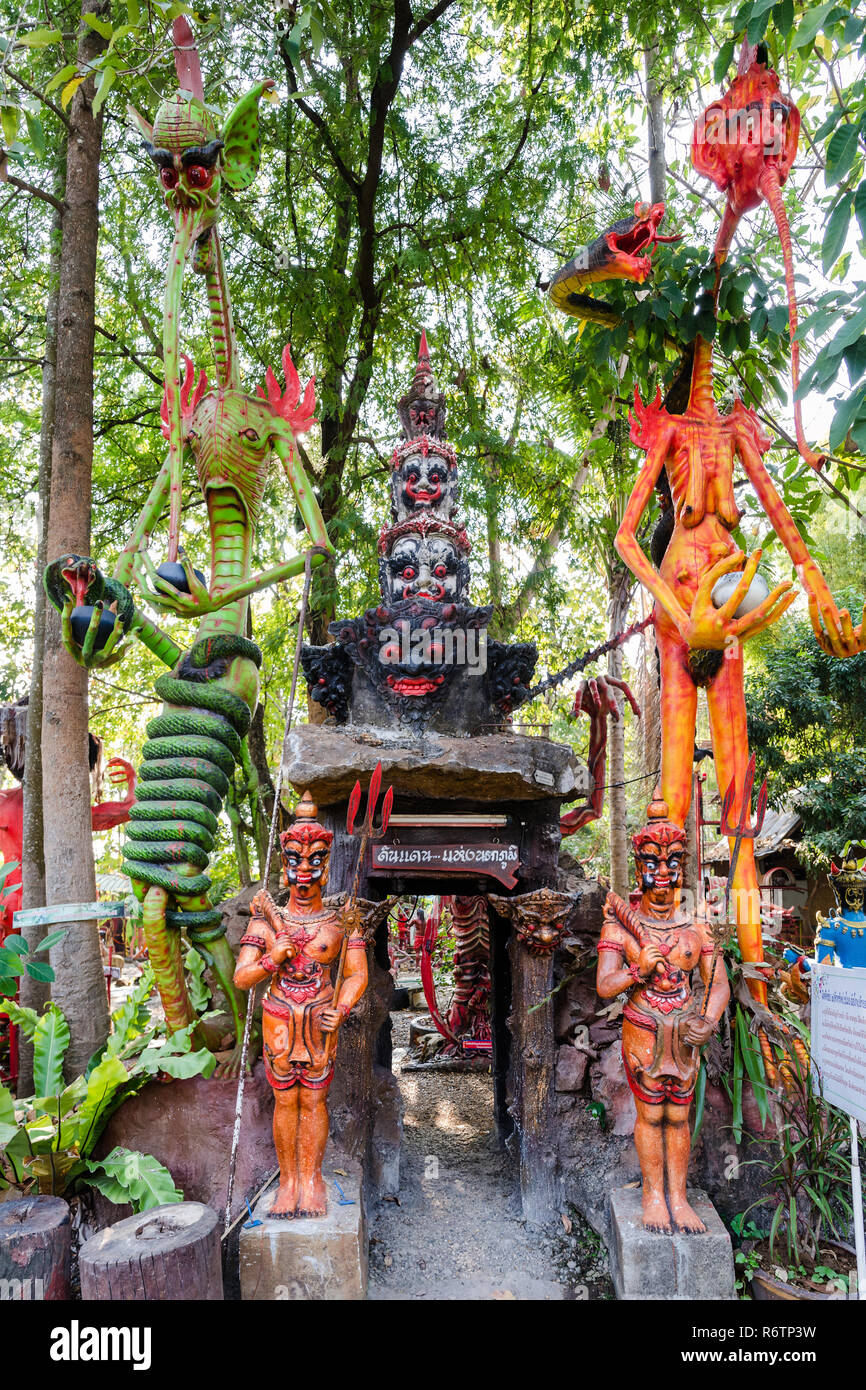 Weird statues of Wat Mae Kaet Noi Buddhist hell temple, Chiang Mai, Thailand Stock Photo