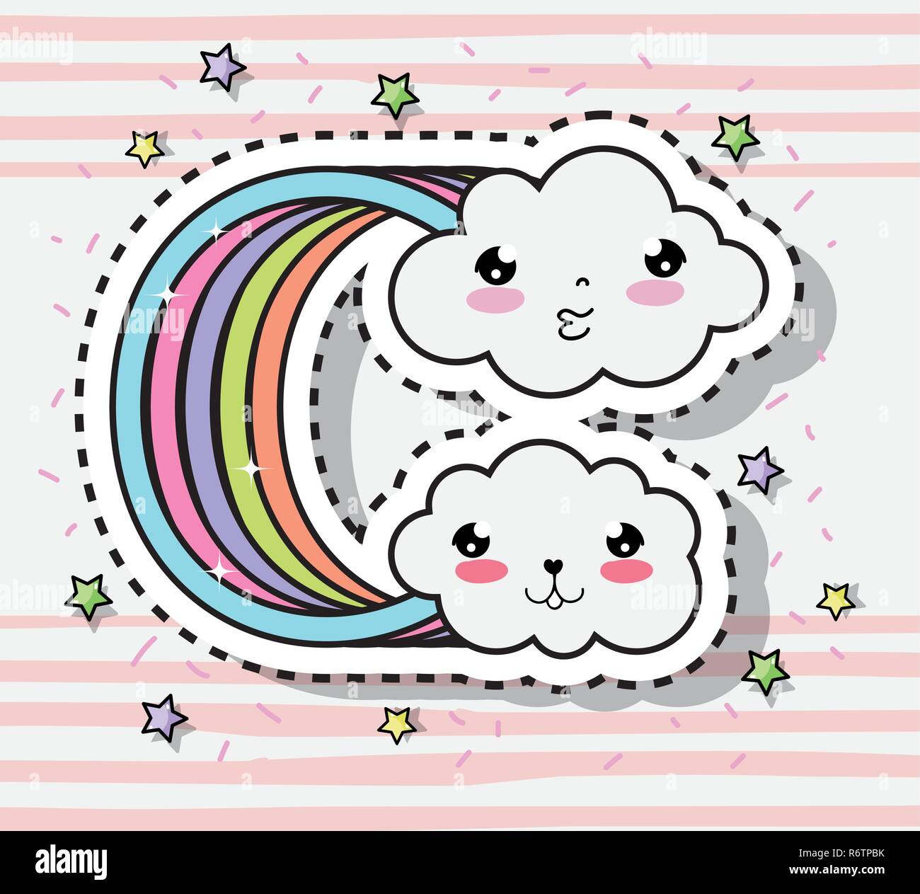 kawaii cute clouds with rainbow and stars Stock Vector Image & Art - Alamy