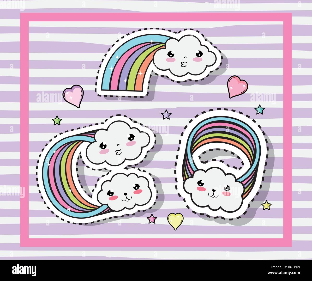 kawaii cute clouds with rainbows and hearts Stock Vector Image & Art ...