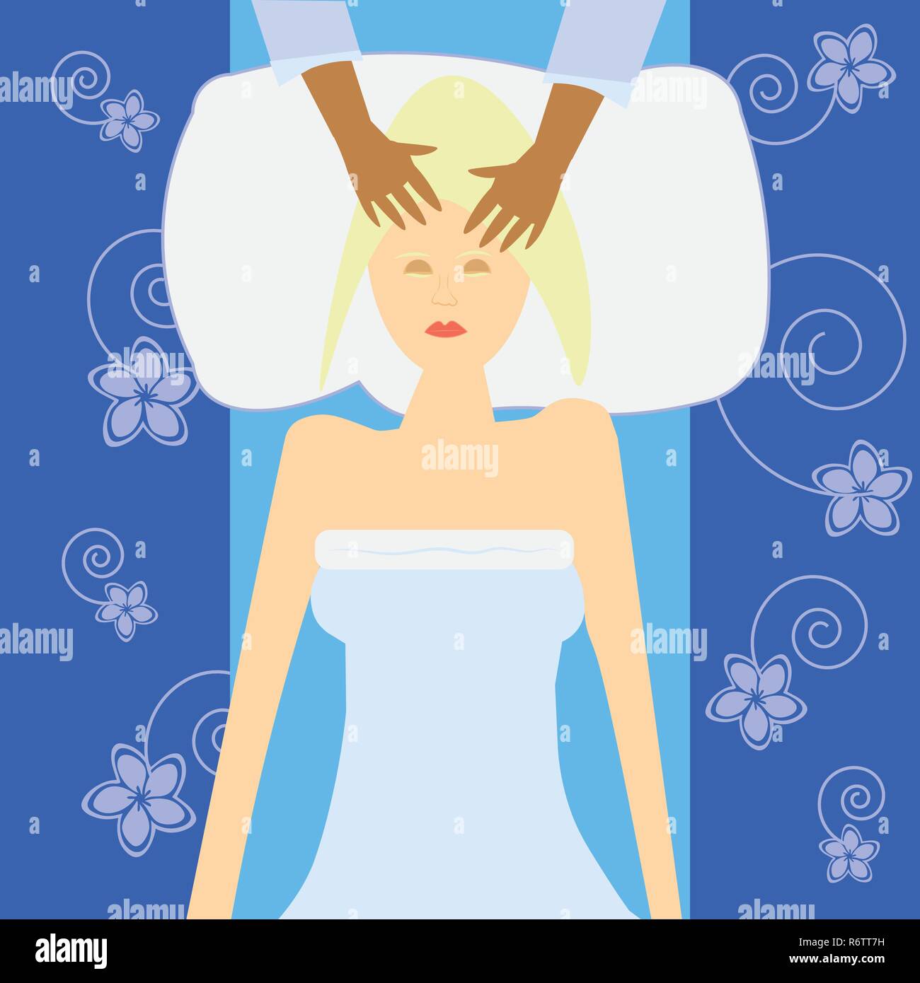 Woman making head massage to a young lady.Treatment and relaxation vector illustration design. Stock Vector