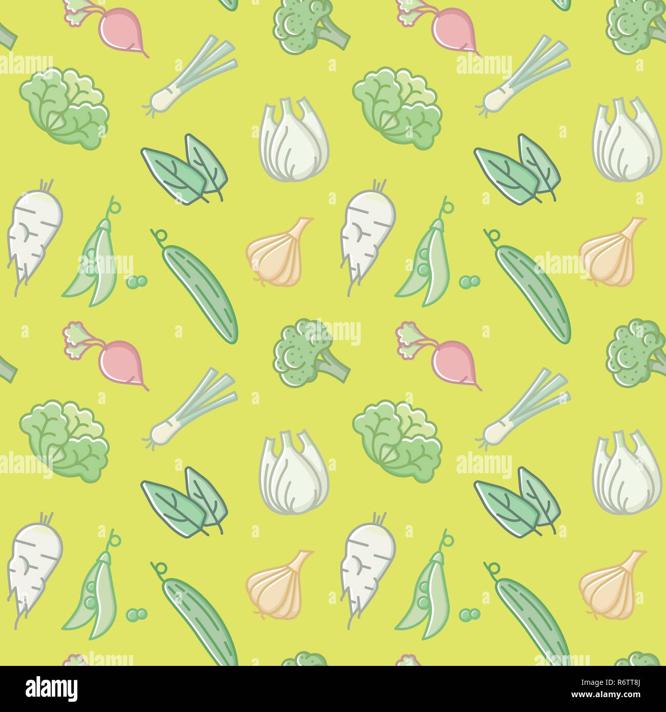 Seamless wallpaper pattern with various vegetables vector illustration Stock Vector