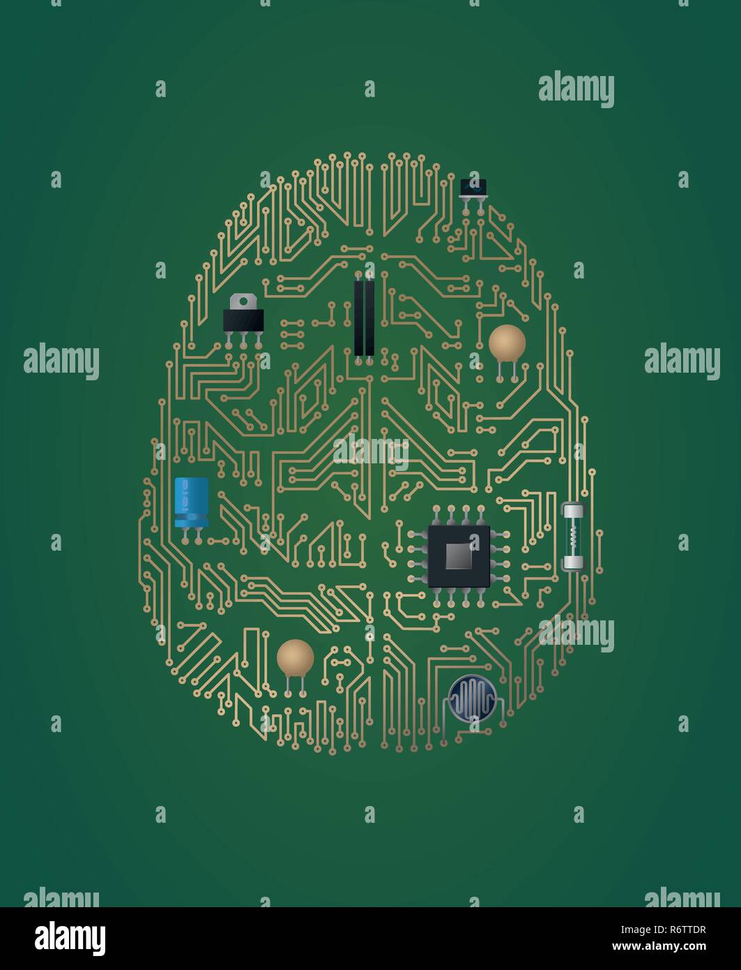 Human brain motherboard vector illustration. Artificial intelligence concept. Stock Vector