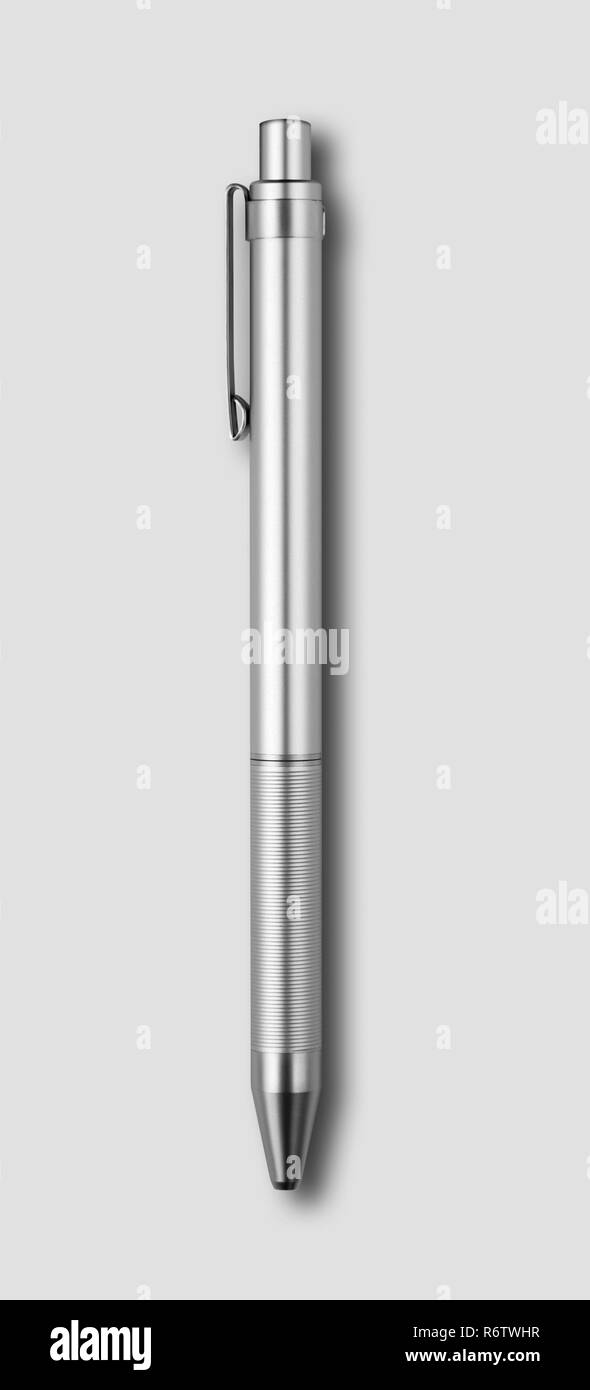 Metal pen isolated on grey background Stock Photo