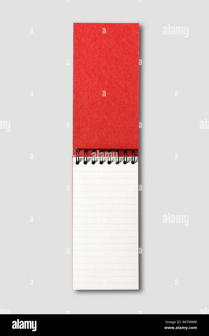 Blank open spiral notebook isolated on grey Stock Photo