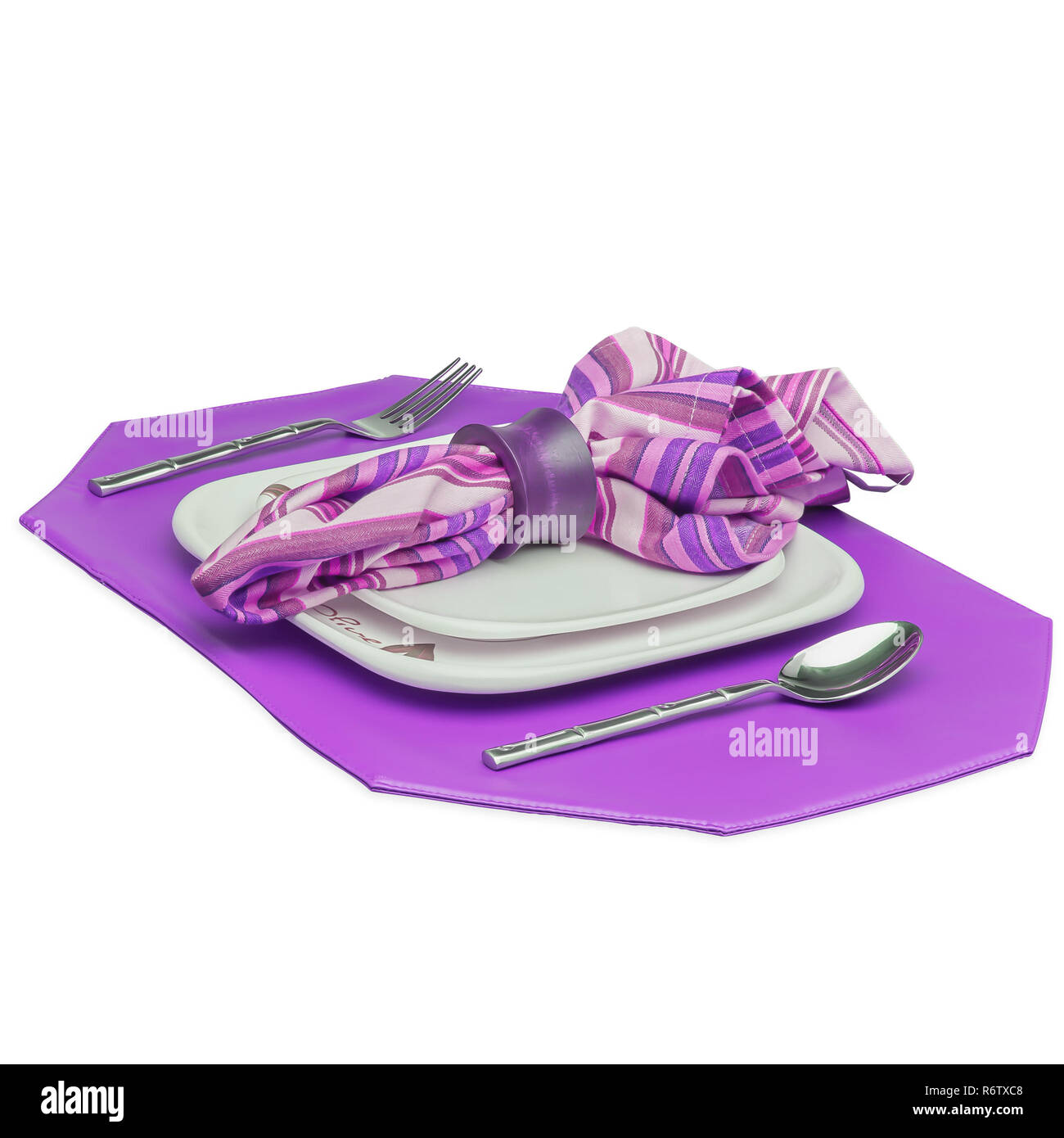 Isolated Octagon Shaped Angled Purple Kitchen Place Mat on White