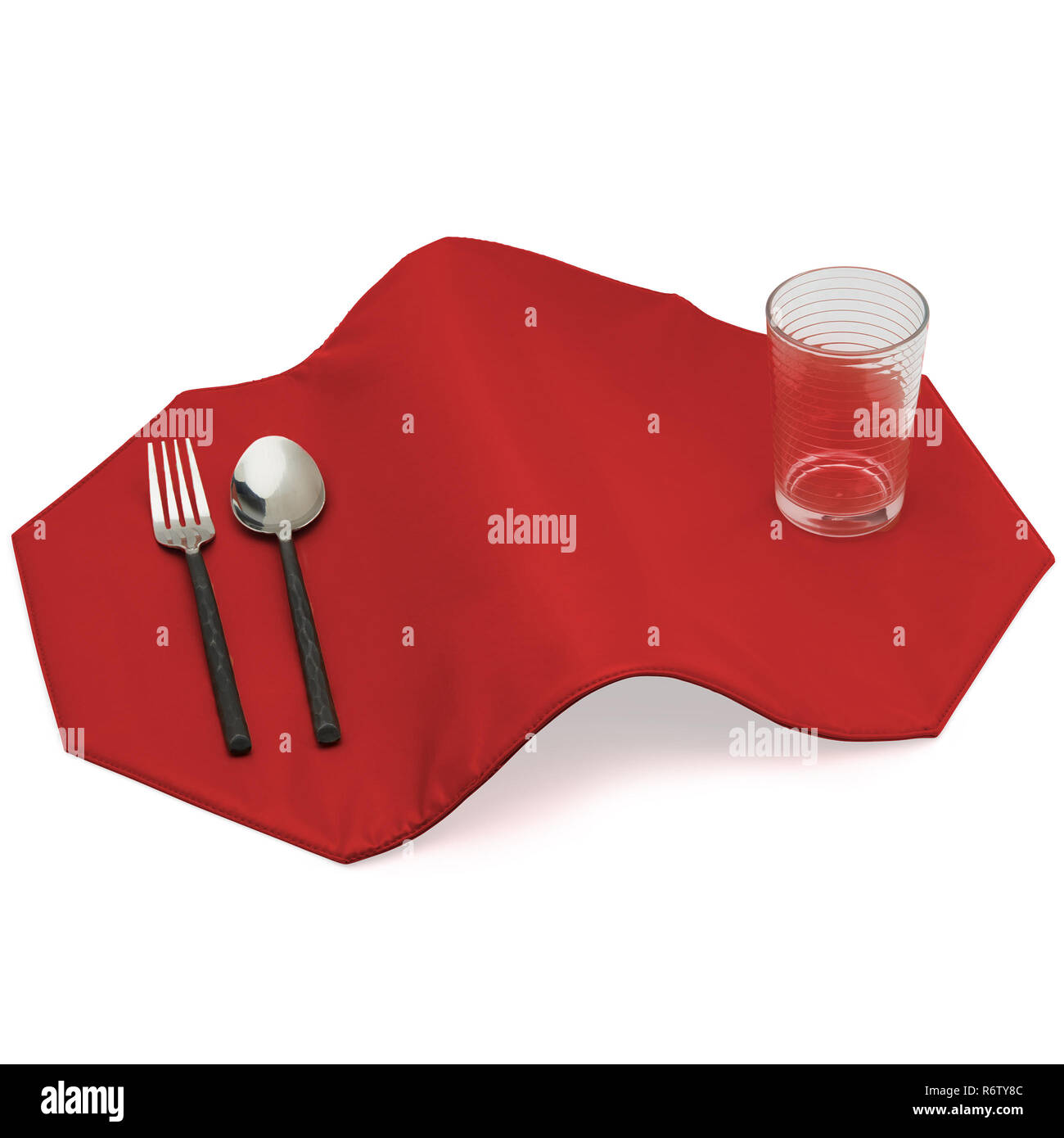 Isolated Octagon Shaped Set Red Kitchen Place Mat on White Background