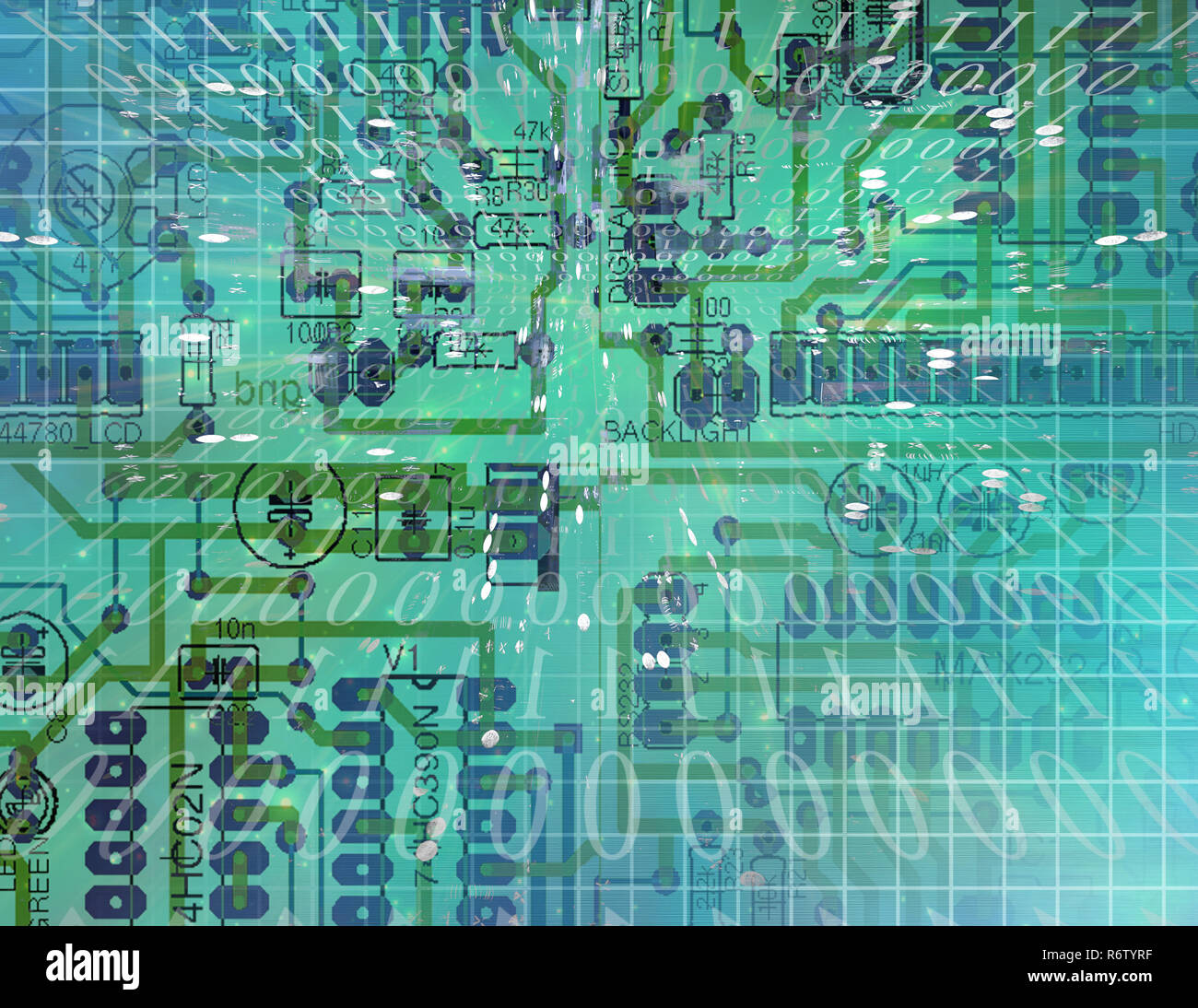 Circuit Technology. Green mainboard and binary code Stock Photo - Alamy