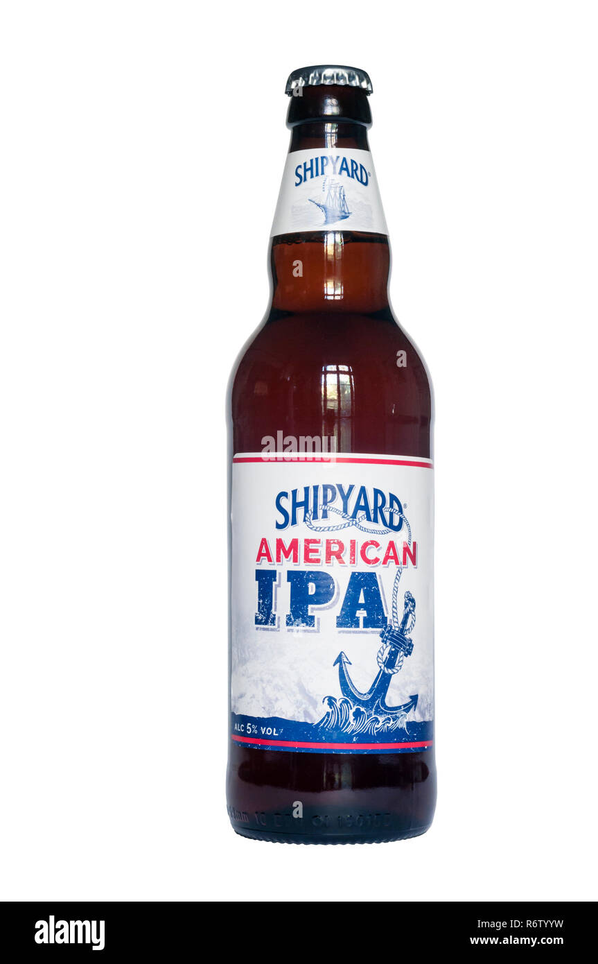 A bottle of Shipyard American IPA from the Shipyard Brewing Company of Portland, Maine. See details in Description. Stock Photo