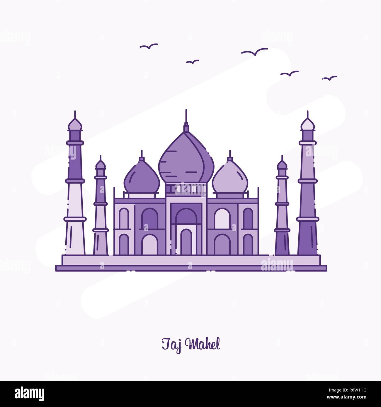 TAJ MAHEL Landmark Purple Dotted Line skyline vector illustration Stock Vector