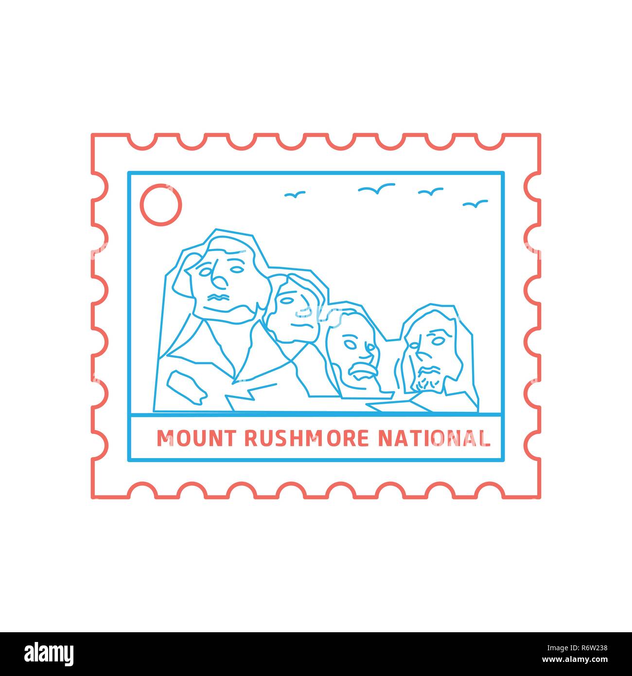 MOUNT RUSHMORE NATIONAL postage stamp Blue and red Line Style, vector illustration Stock Vector