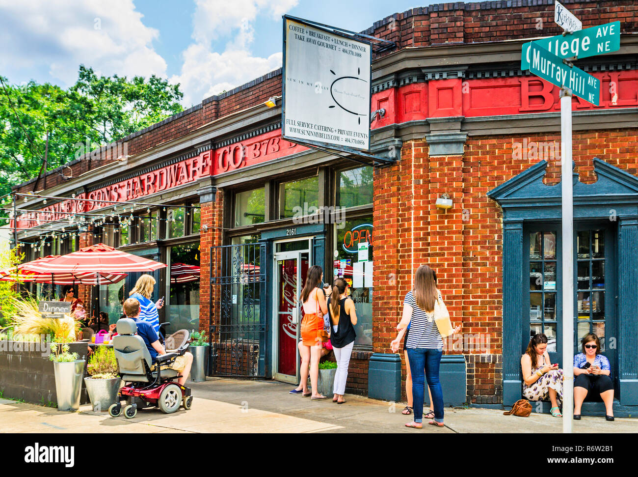 Customers wait outside Sun in My Belly Cafe, June 15, 2014, in the Kirkwood community of Atlanta, Georgia. Stock Photo