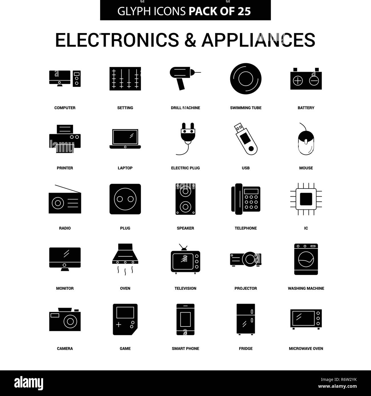 Electronics and Appliances Glyph Vector Icon set Stock Vector