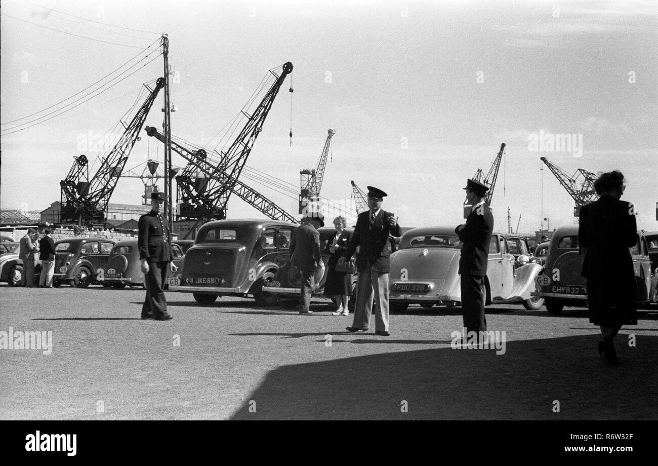 Calais France 1948 British cars being loaded on ferries Stock Photo