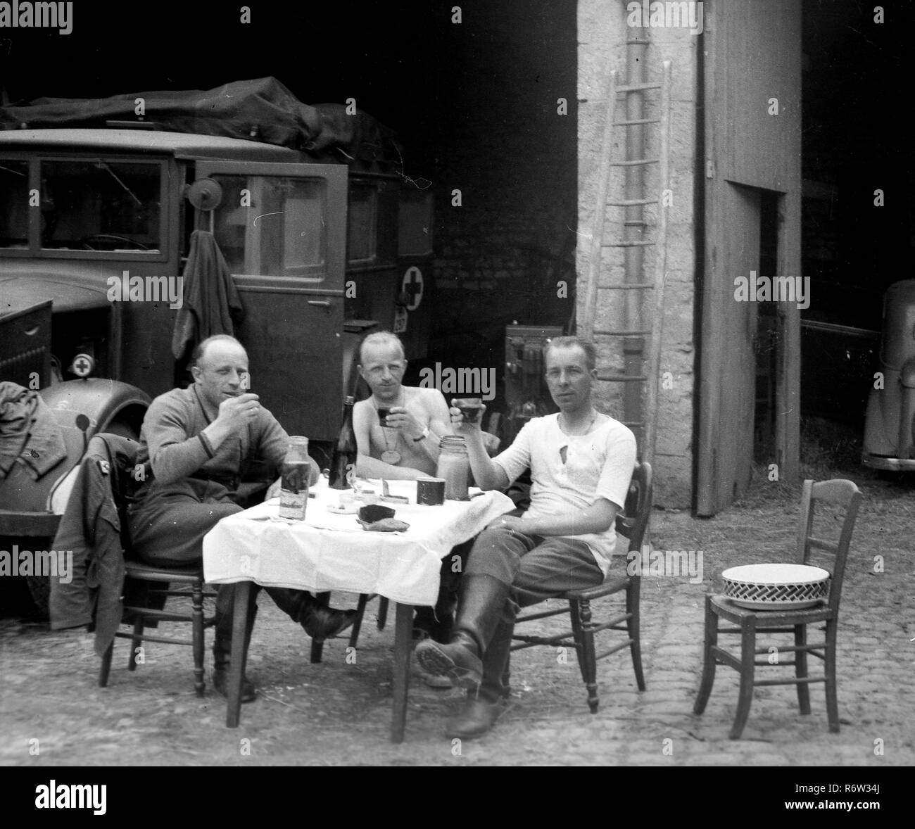 1940 WW2 German Army Soldiers relaxing off duty in northern France Stock Photo
