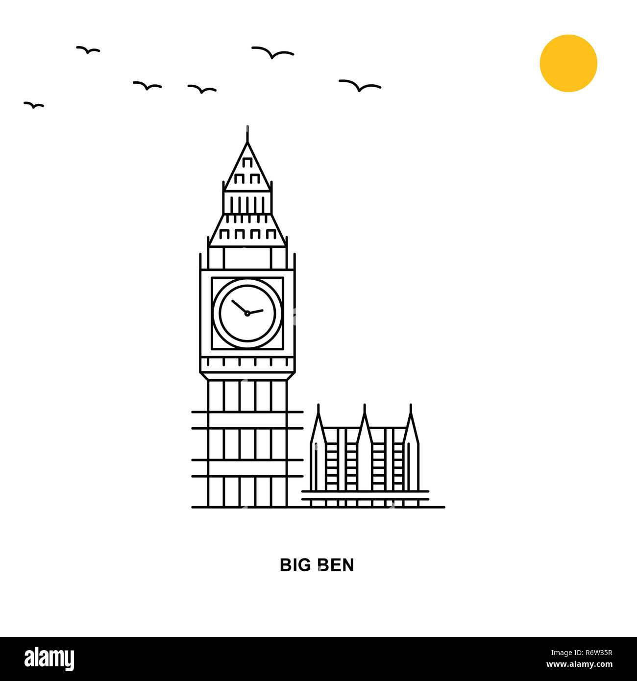 BIG BEN Monument. World Travel Natural illustration Background in Line Style Stock Vector