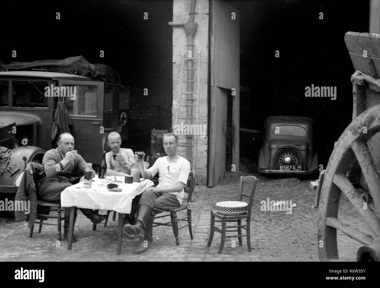 1940 WW2 German Army Soldiers relaxing off duty in northern France Stock Photo