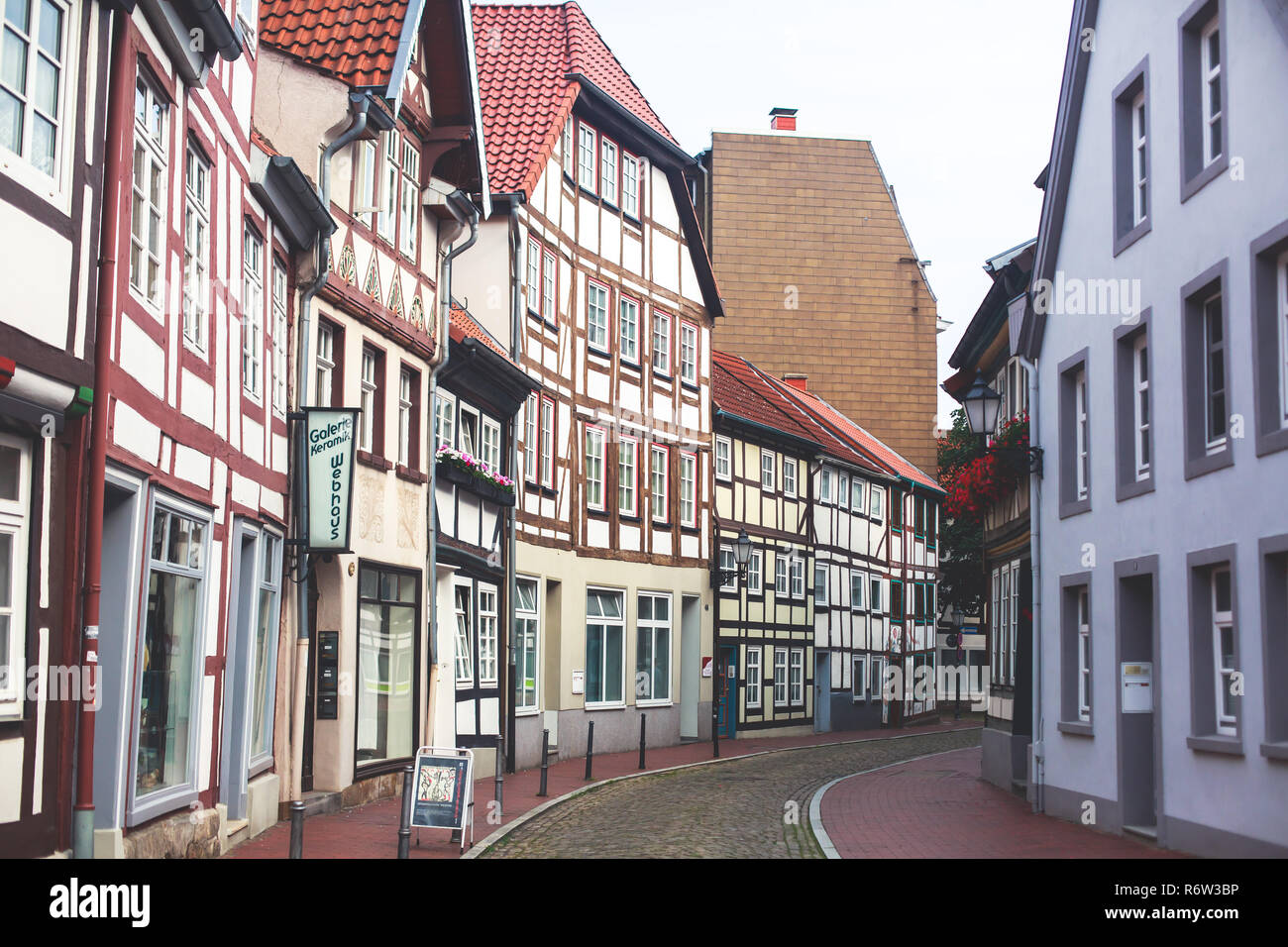View oh Hameln old town with market square and traditional german houses, Lower Saxony, Germany