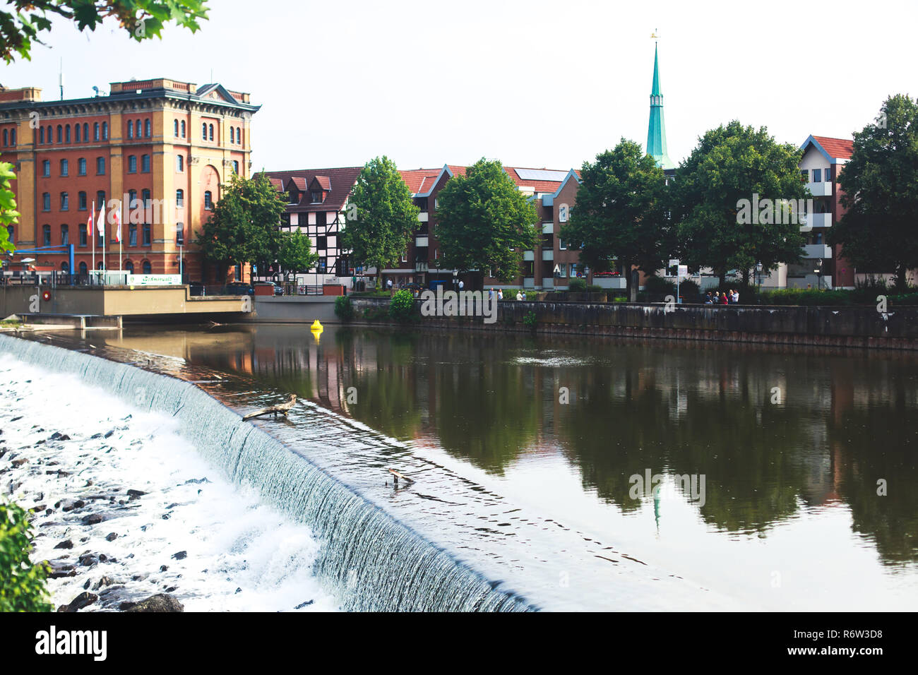 View oh Hameln old town with market square and traditional german houses, Lower Saxony, Germany