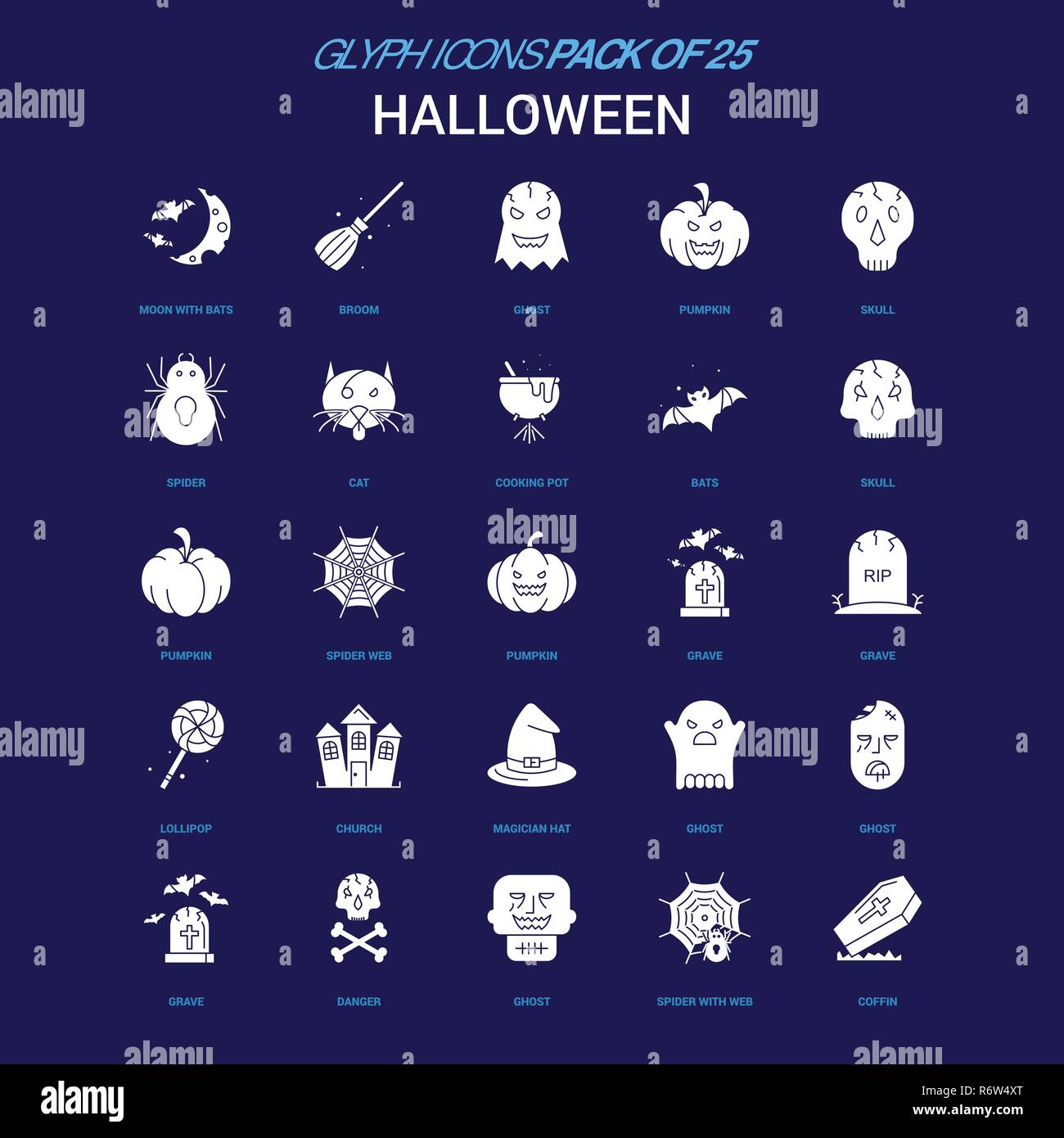 Halloween White icon over Blue background. 25 Icon Pack Stock Vector ...