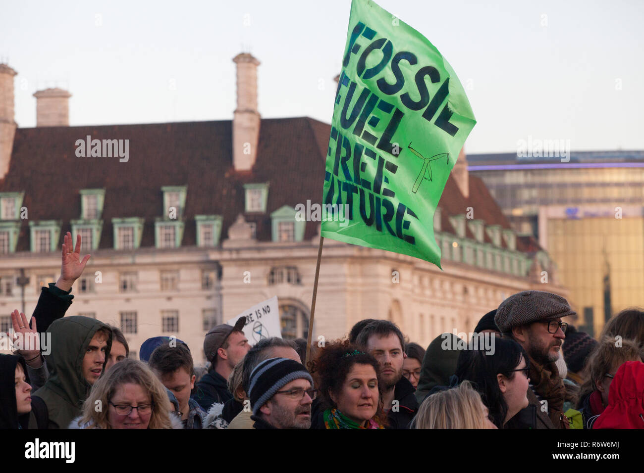 Extinction Rebellion demonstration drawing politicians and the public's attention to the serious issues of Climate Cnange .5 main bridges across River Stock Photo