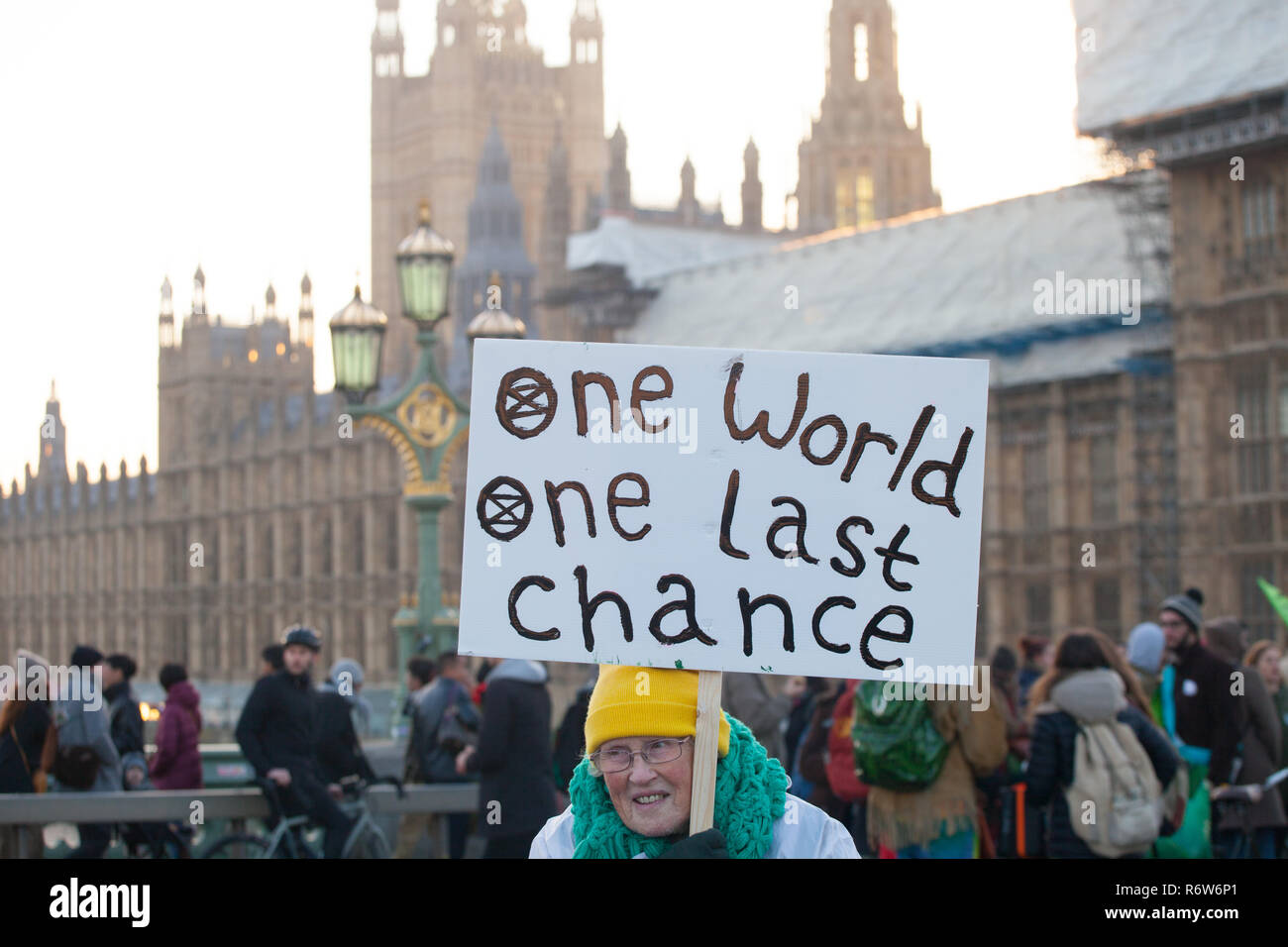 Extinction Rebellion demonstration drawing politicians and the public's attention to the serious issues of Climate Cnange .5 main bridges across River Stock Photo