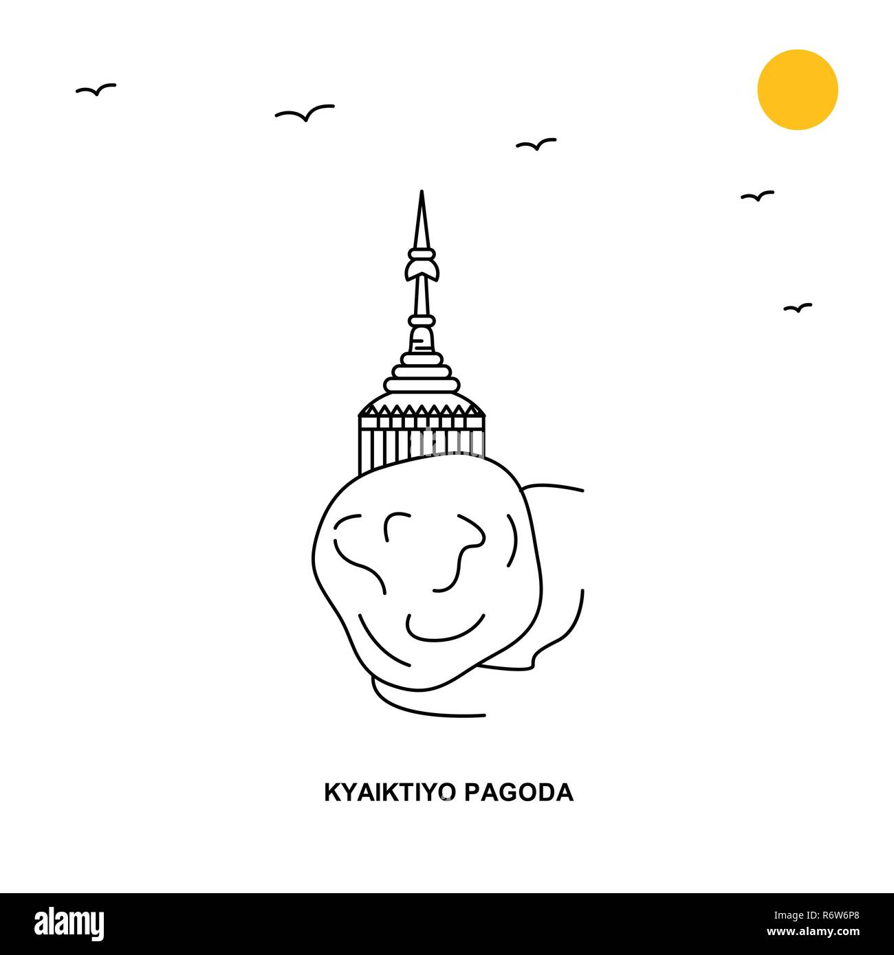 KYAIKTIYO PAGODA Monument. World Travel Natural illustration Background in Line Style Stock Vector