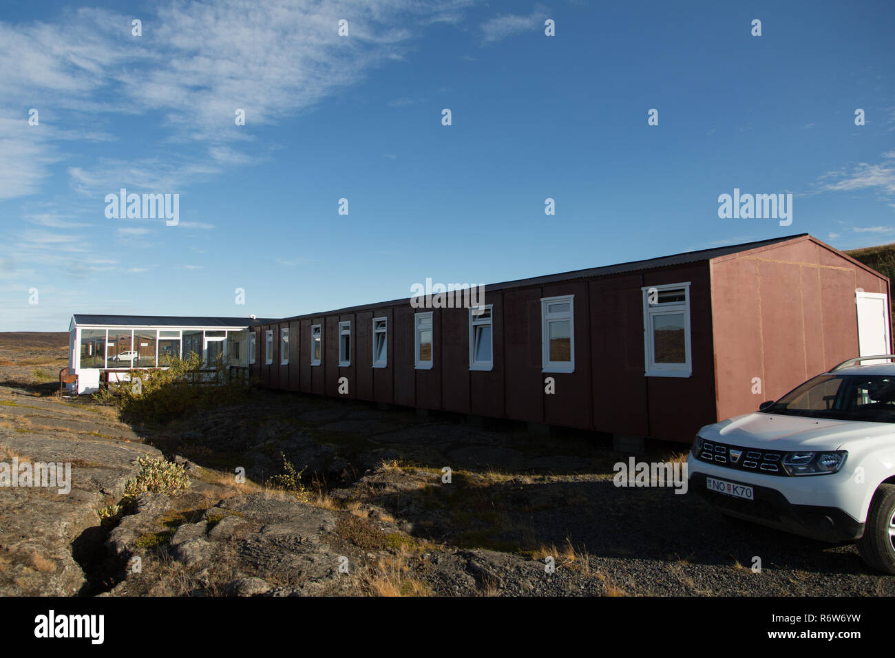 Hlid Hostel accomodation building in Lake Myvatn, Iceland Stock Photo