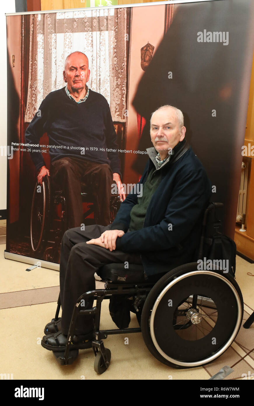 Peter Heathwood, who was paralysed in a shooting in 1979, who features in a new photographic exhibition by the WAVE Trauma campaign group on victims of the troubles at the Royal Victoria Hospital in Belfast. Stock Photo