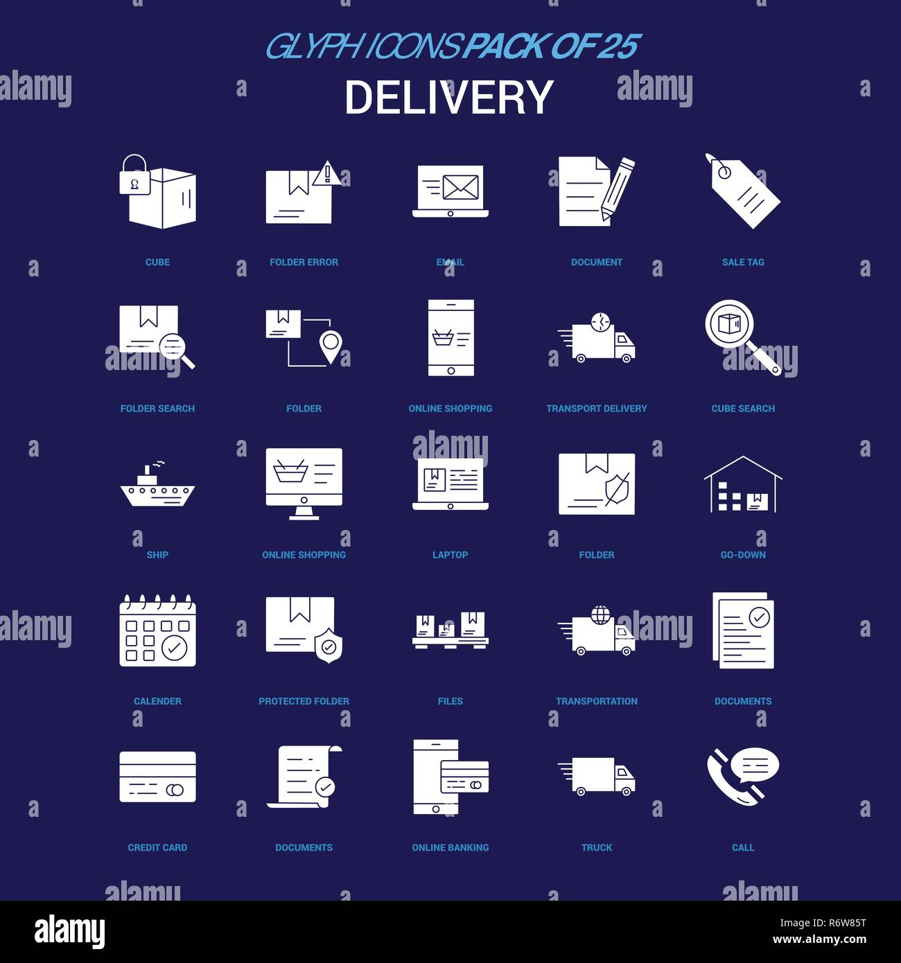 Delivery White icon over Blue background. 25 Icon Pack Stock Vector ...