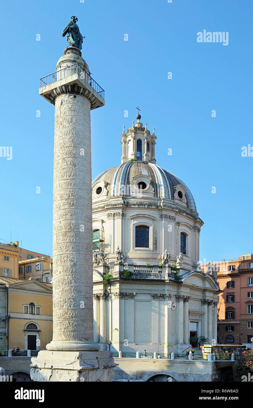 Trajan's Forum in front of Church of the Most Holy Name of Mary, Rome, Lazio, Italy Stock Photo