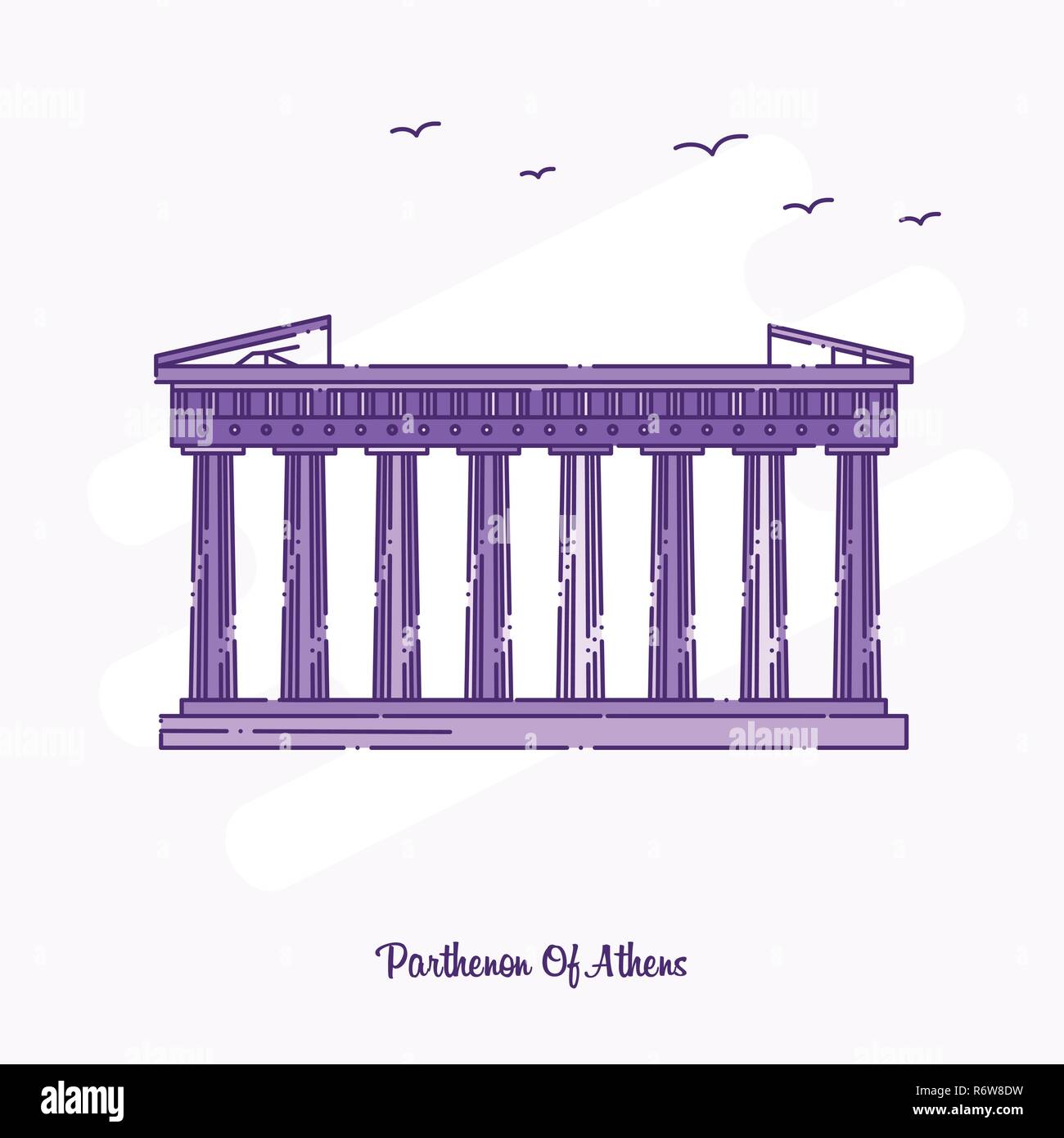 PARTHENON OF ATHENS Landmark Purple Dotted Line skyline vector illustration Stock Vector