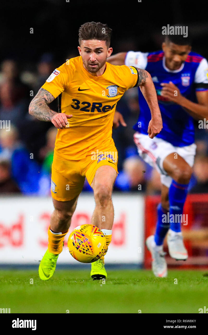 3rd November 2018, Portman Road, Ipswich, England; Sky Bet Championship Preston North End  ; Sean Maguire (24) of Preston with the ball.   Credit: Georgie Kerr/News Images,  English Football League images are subject to DataCo Licence Stock Photo