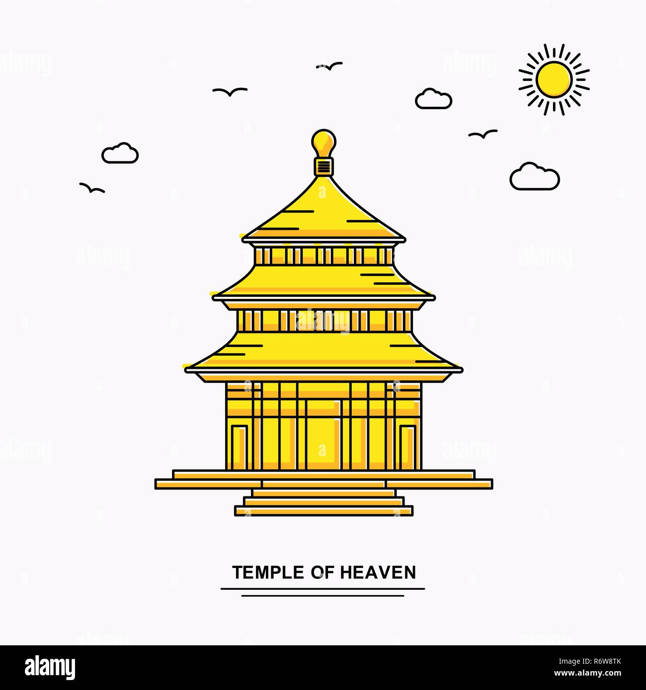 TEMPLE OF HEAVEN Monument Poster Template. World Travel Yellow illustration Background in Line Style with beauture nature Scene Stock Vector