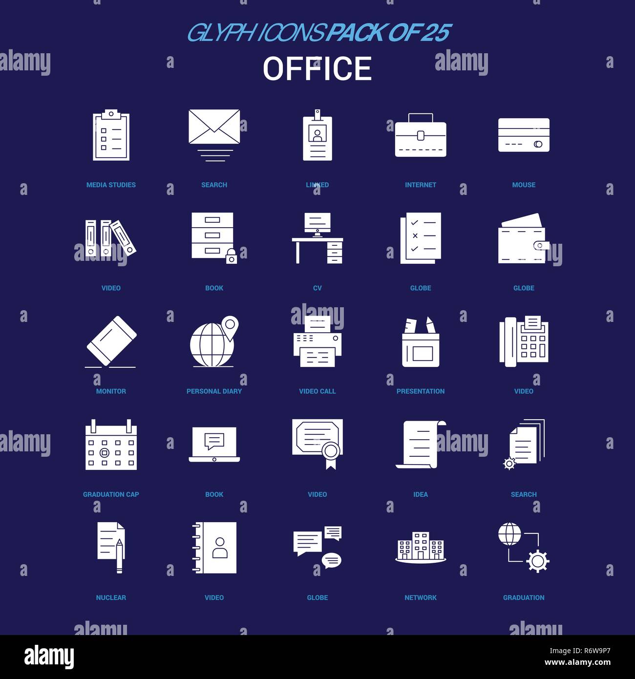 Office White icon over Blue background. 25 Icon Pack Stock Vector Image ...