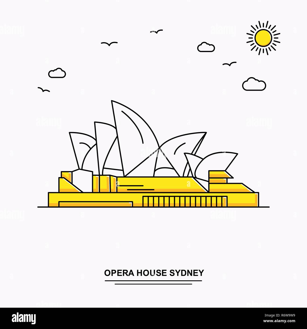 OPERA HOUSE Monument Poster Template. World Travel Yellow illustration Background in Line Style with beauture nature Scene Stock Vector