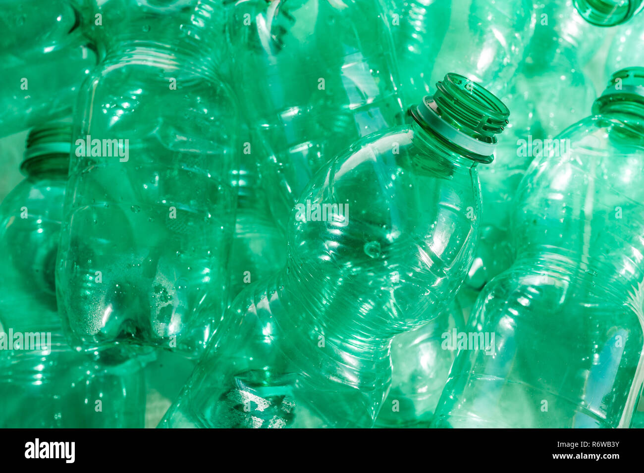 used and empty green plastic water bottles Stock Photo Alamy