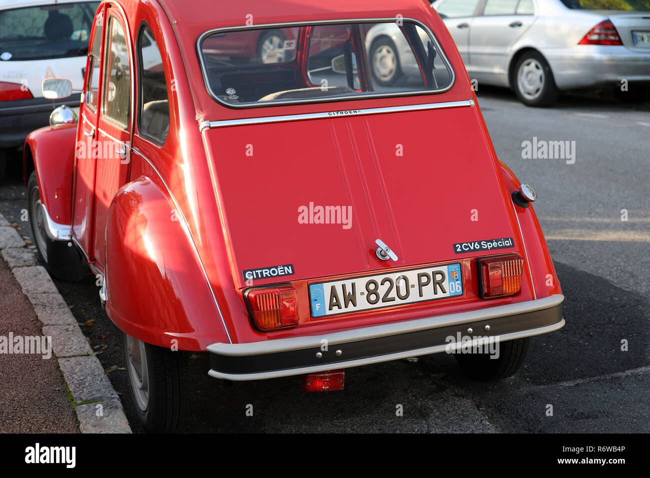 Roquebrune-Cap-Martin, France - December 4, 2018: Red Old Car Citroen 2 CV  Special Parked On The Street (Rear View), French Riviera, France, Europe, C  Stock Photo - Alamy