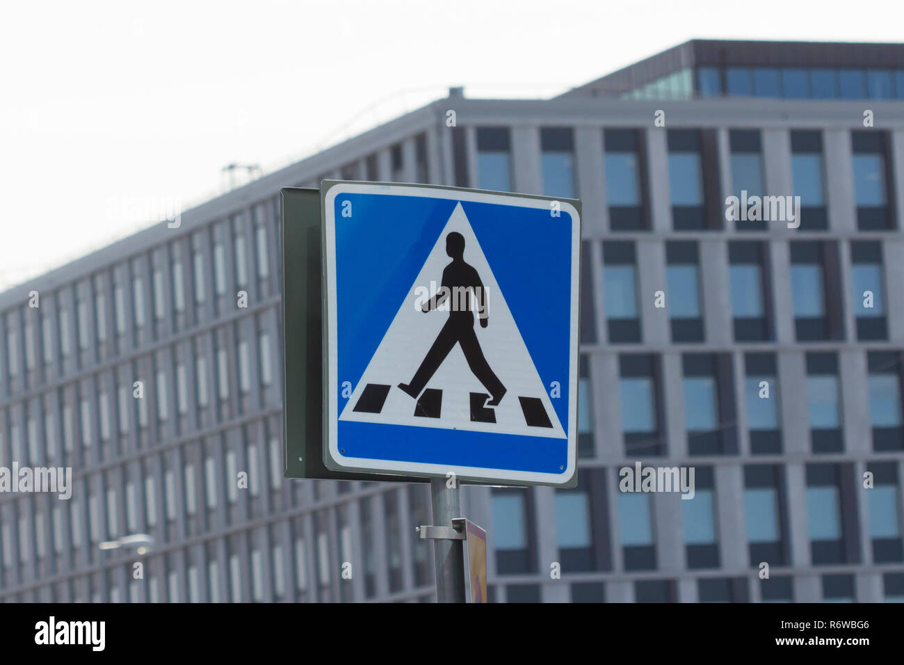 Footpath sign in the heart of Stockholm city center (Sweden) Stock Photo