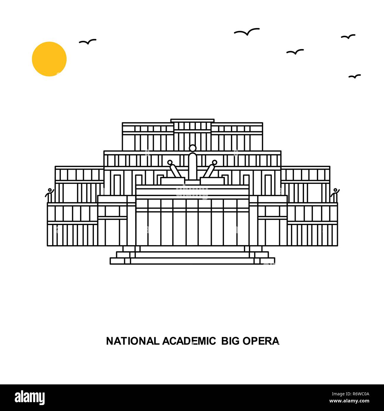 NATIONAL ACADEMIC; BIG OPERA Monument. World Travel Natural illustration Background in Line Style Stock Vector