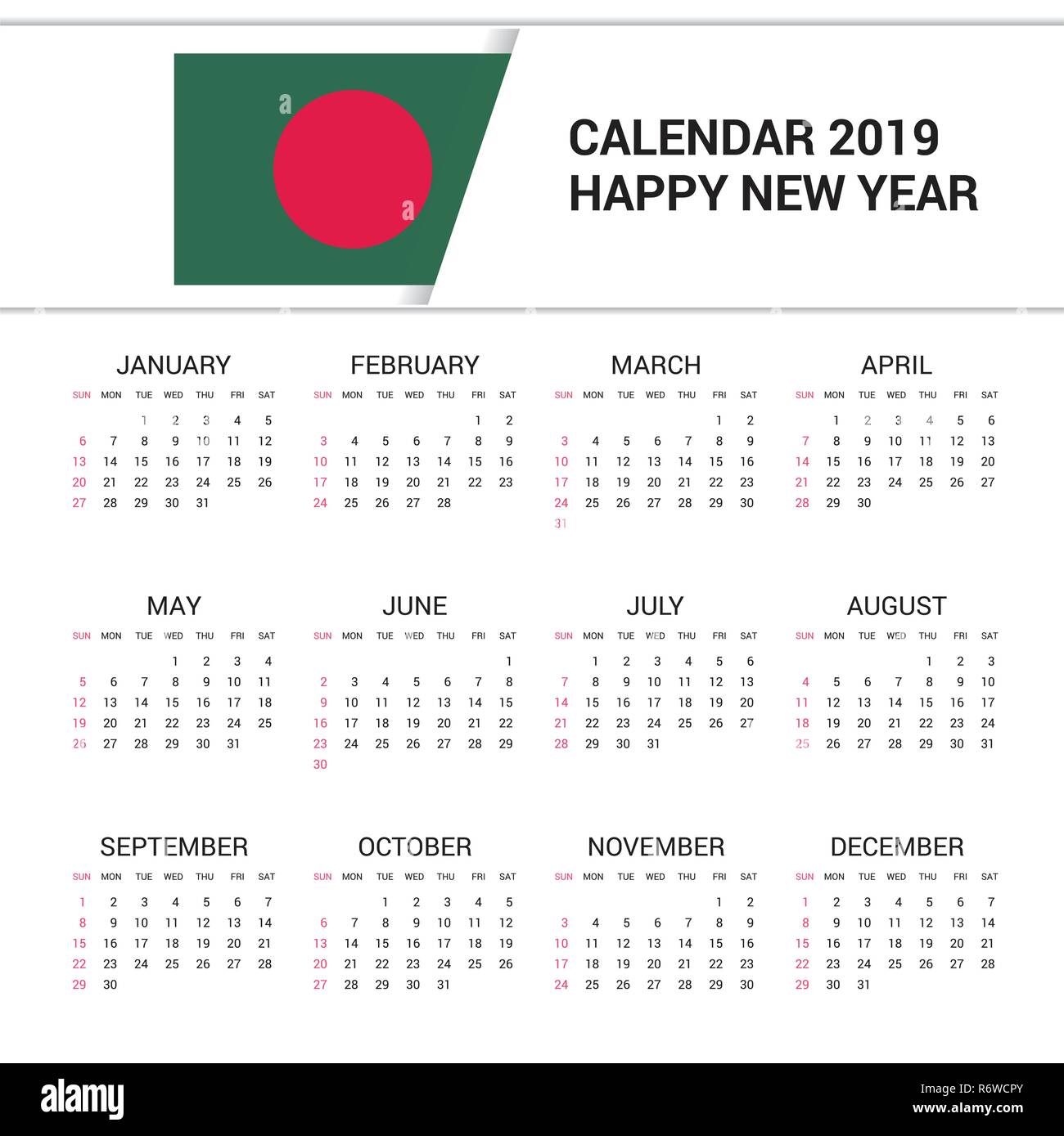 Calendar 2019 Bangladesh Flag Background English Language Stock Vector calendar-2019-bangladesh-flag-background-english-language-stock-vector