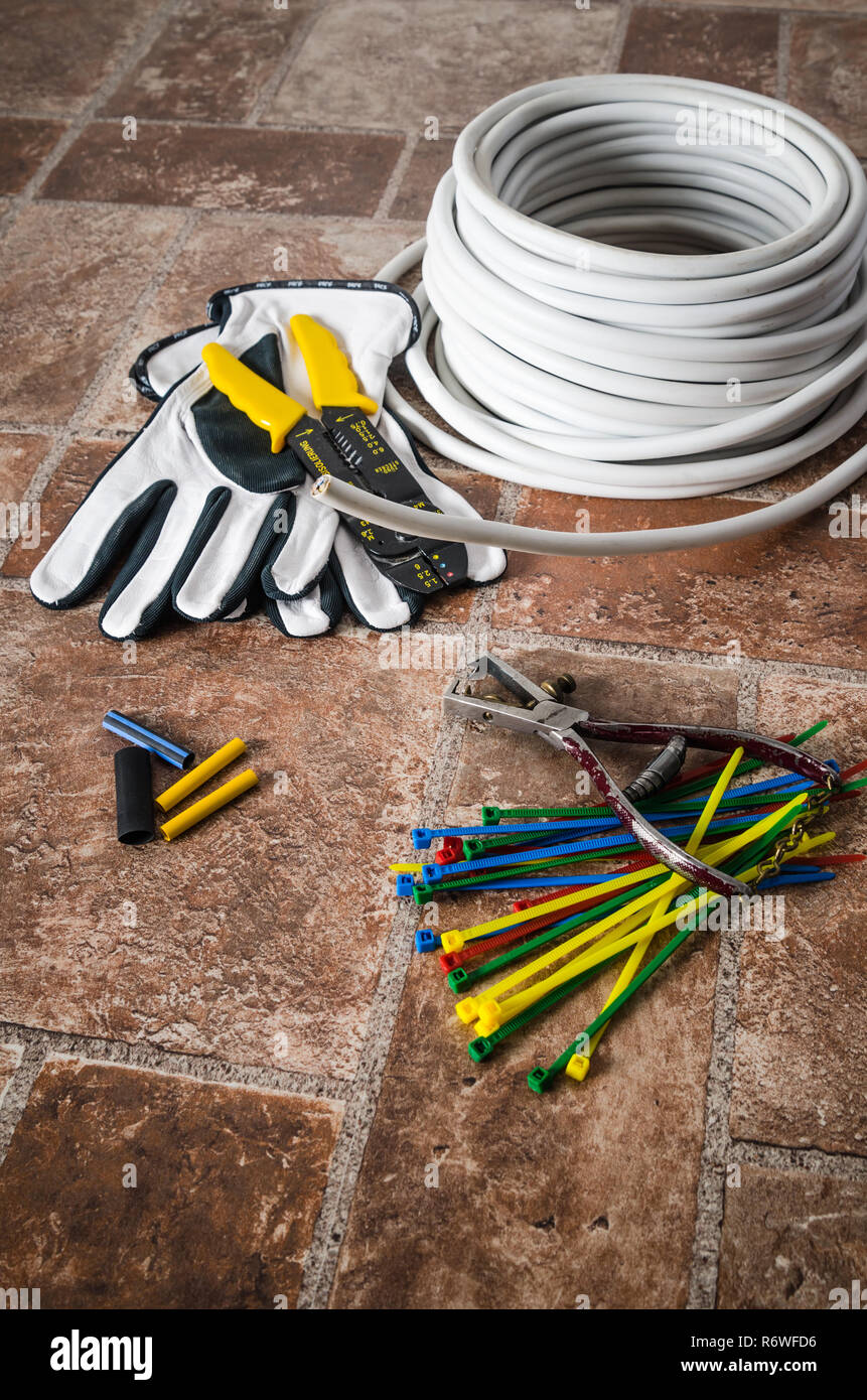 Tools for electrical installation, close-up Stock Photo