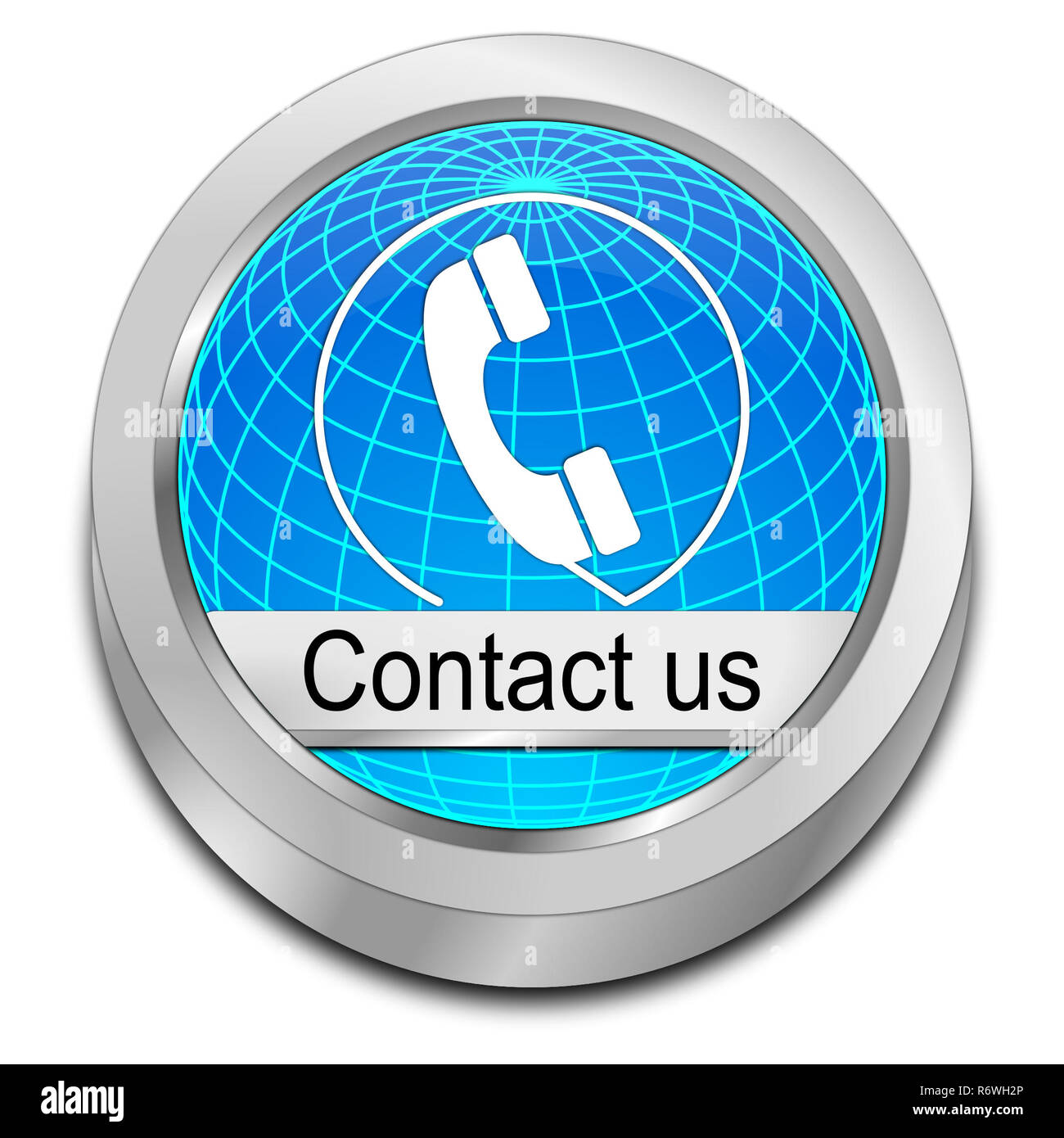 decorative glossy blue Button contact us - 3D illustration Stock Photo