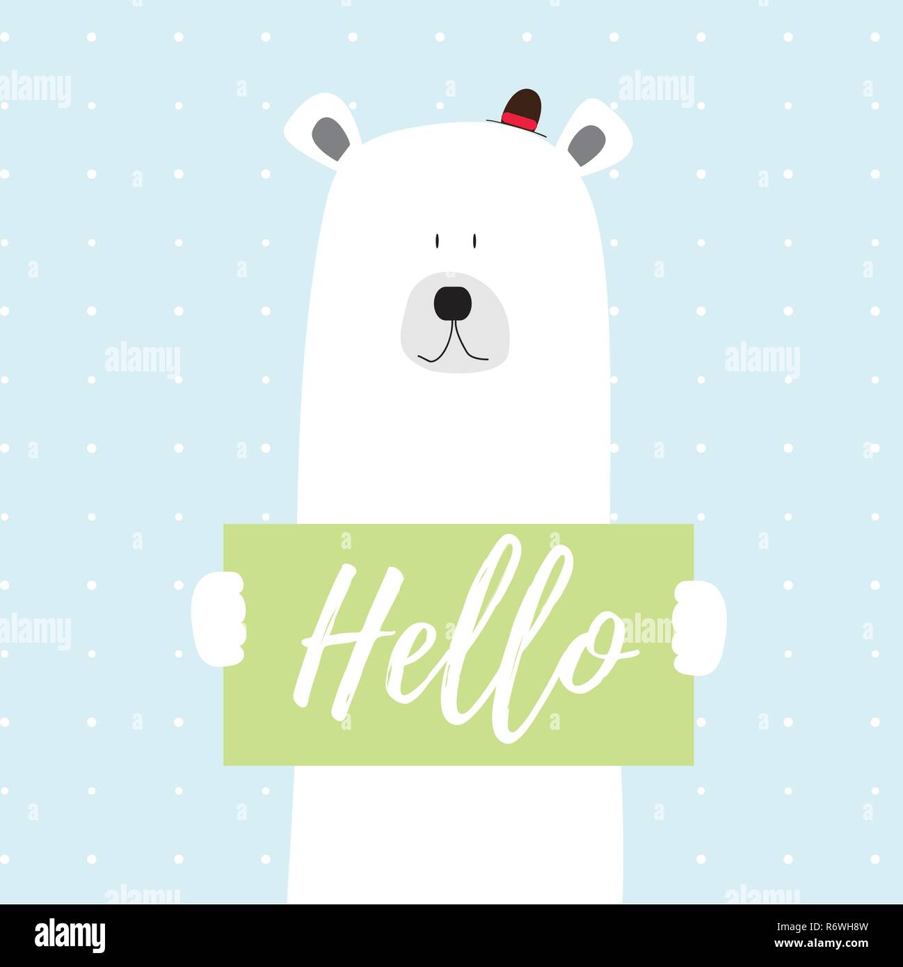 Polar bear hello vector card illustration on a dotted pattern ...