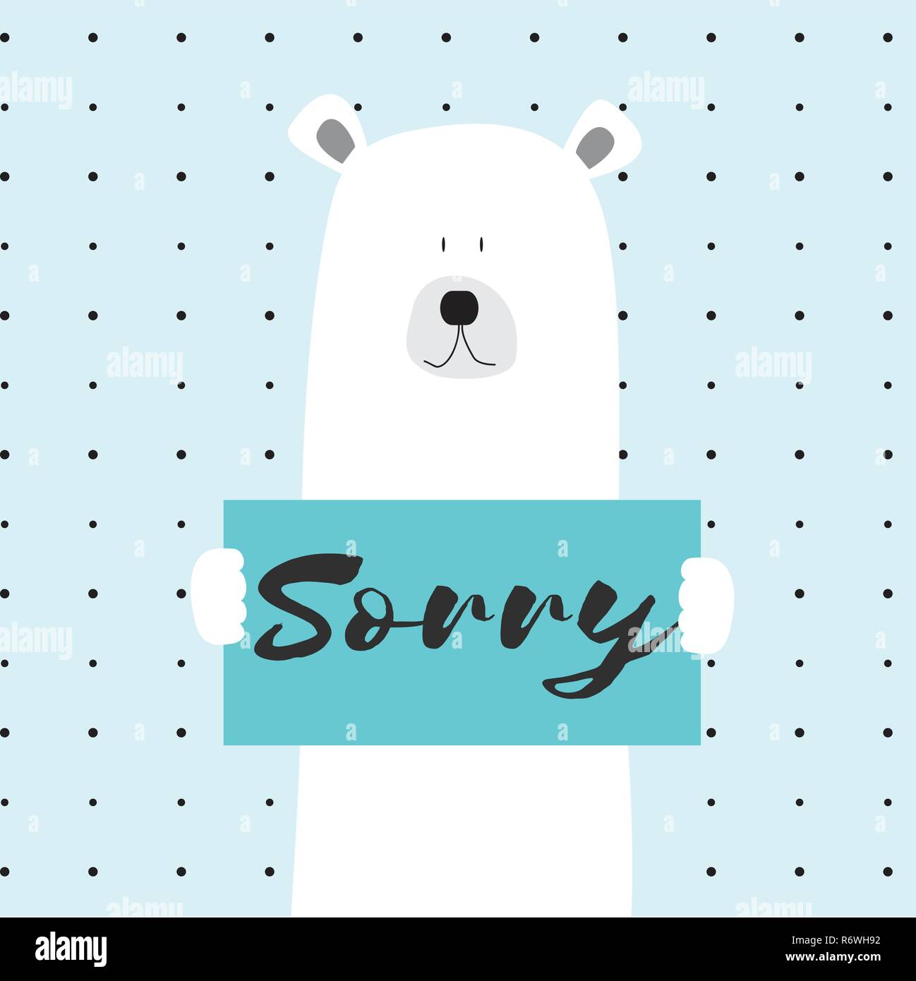 Polar bear sorry vector card illustration on a dotted pattern ...