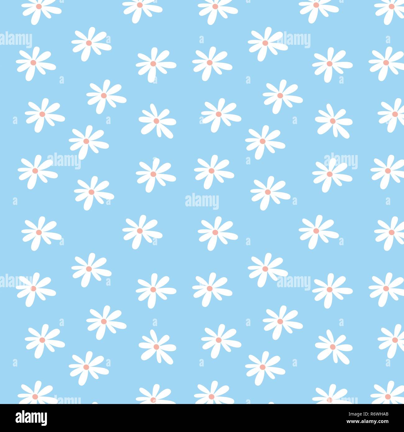 Daisy flowers vector pattern on a light blue background Stock Vector