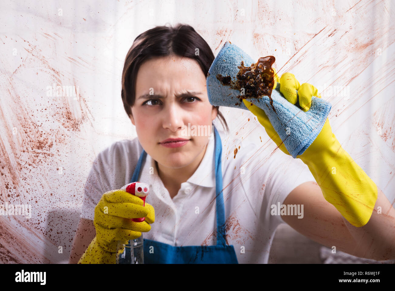 Woman Cleaning Stained Glass Window Stock Photo Alamy