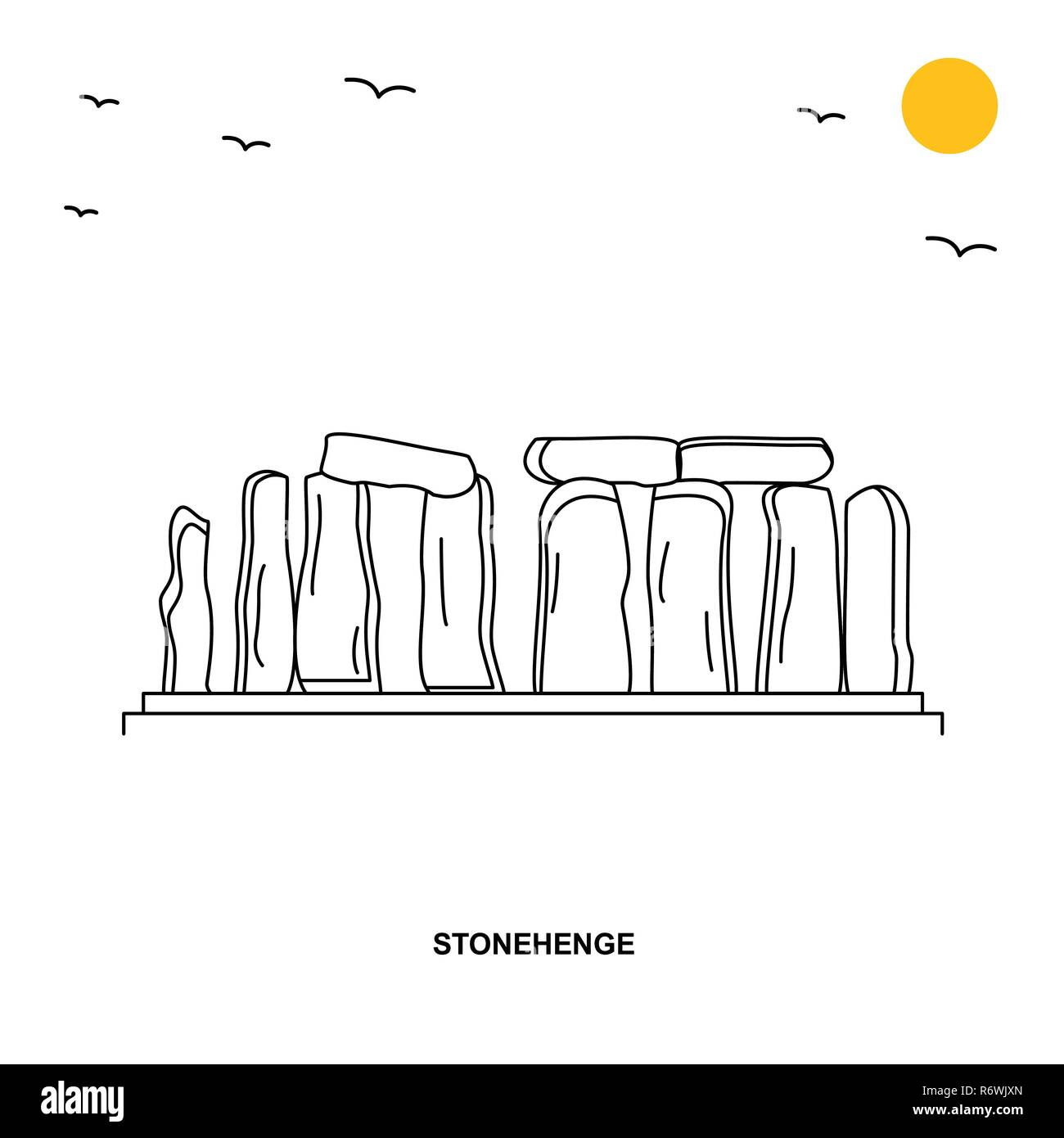 STONEHENGE Monument. World Travel Natural illustration Background in Line Style Stock Vector