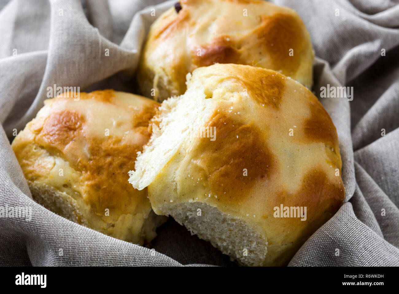 Traditional Easter hot cross buns Stock Photo