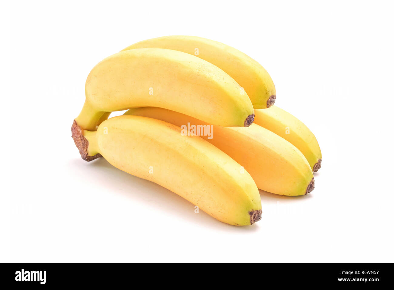 ripe baby bananas bunch isolated on white Stock Photo